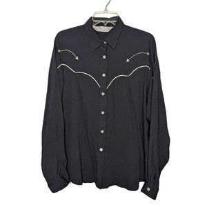 Lilia Guilty Vintage Western black with silver trim Western Cowgirl shirt Size L